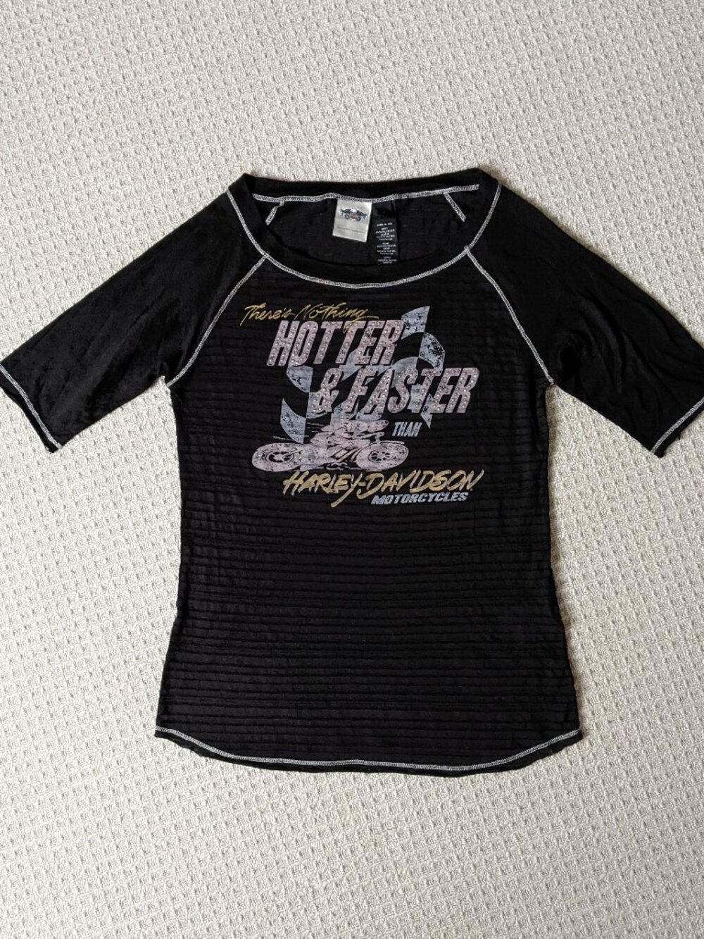 Harley Davidson Womens Hotter & Faster Metal Studded Black Top Sz S Made in USA